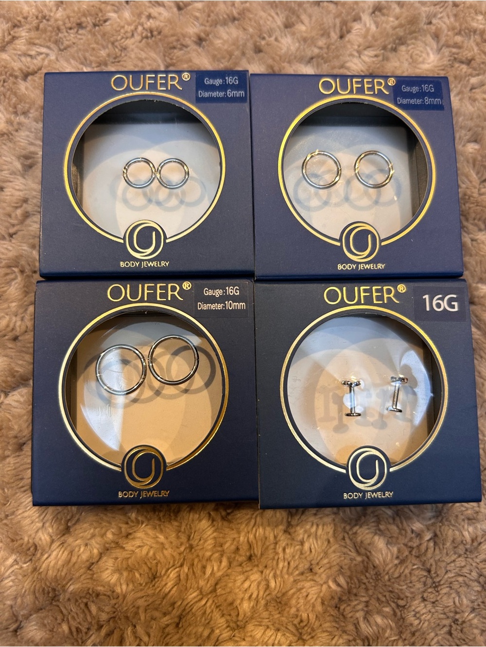 Oufer Body Jewelry: 4 Sets of Silver Earrings